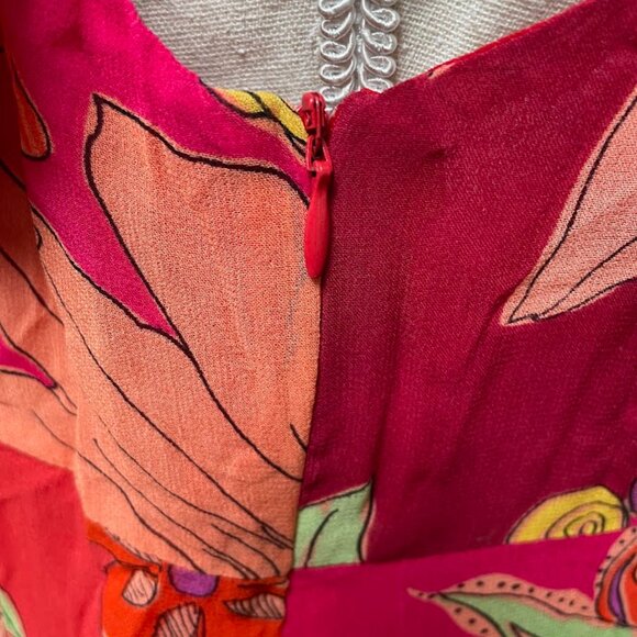 VINTAGE BOB MACKIE STUDIO SILK FLORAL REDS/ORANGES DRESS SIZE 10 PETITE - Picture 9 of 11